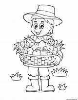 Fall Farmer With Basket Of Vegetables Harvest Coloring Page Printable sketch template