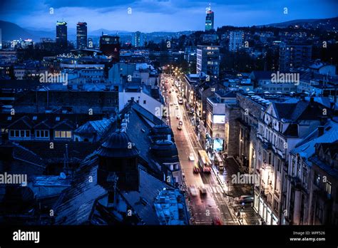 Sarajevo at night from above Stock Photo - Alamy