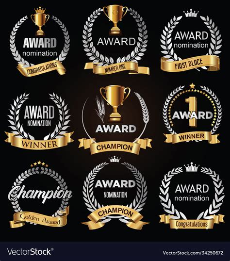 Silver award signs with laurel wreath isolated Vector Image