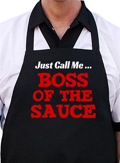 Funny Grilling Apron Boss Of The Sauce Black Barbecue Aprons, Extra Long Ties