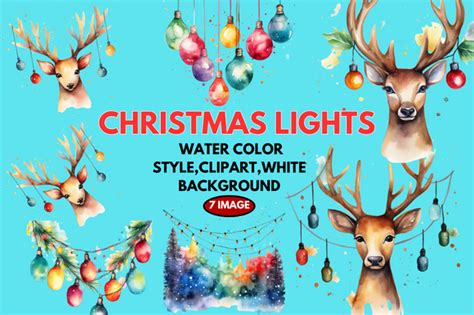 Christmas Lights Watercolor Clipart Afbeelding door LiminoTemplates ...