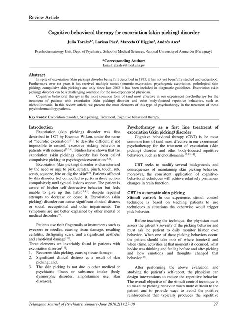 (PDF) Cognitive behavioral therapy for excoriation (skin picking) disorder