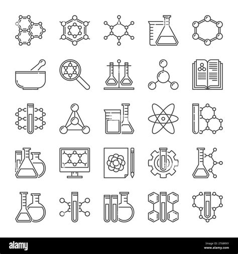 Chemistry and science vector concept icons or symbols in thin line ...