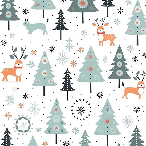 Kawaii Cute Christmas Seamless Pattern In Scandinavian Style, Christmas Seamless, Winter ...
