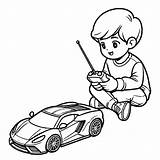 Boy Playing Remote Control Toy Sports Car 🧒🏎️ Coloring Page sketch template