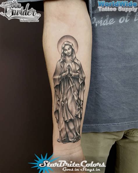 Black and Grey Virgin Mary Tattoo by CT Tattoo Artist Cracker Joe Swider Angel Tattoo Designs ...