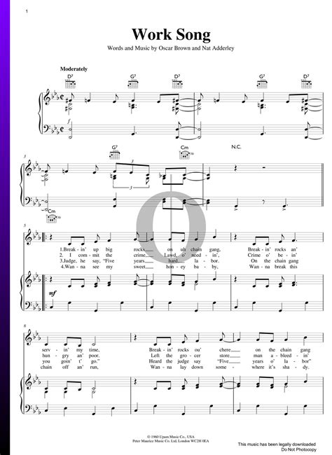 Work Song (Oscar Brown) Piano Sheet Music - OKTAV