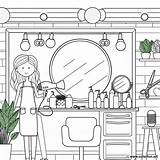 Coloring Page Of A Modern Female hairdresser Download Or Print For Free sketch template