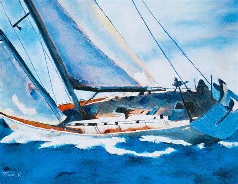 Yacht Sailing Nautical Art Sailboat Print From Oil | Etsy