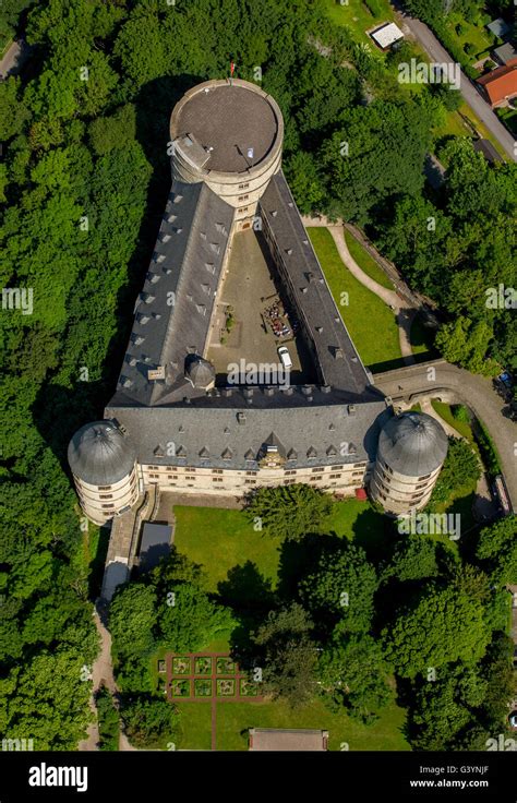 Aerial view, Wewelsburg, hill Castle in the district Wewelsburg town ...