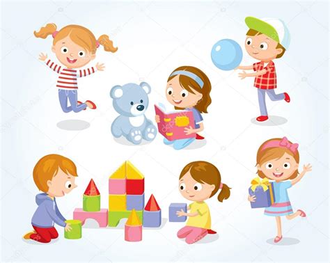 Cute kids playing with toys Stock Vector by ©olga1818 110338488