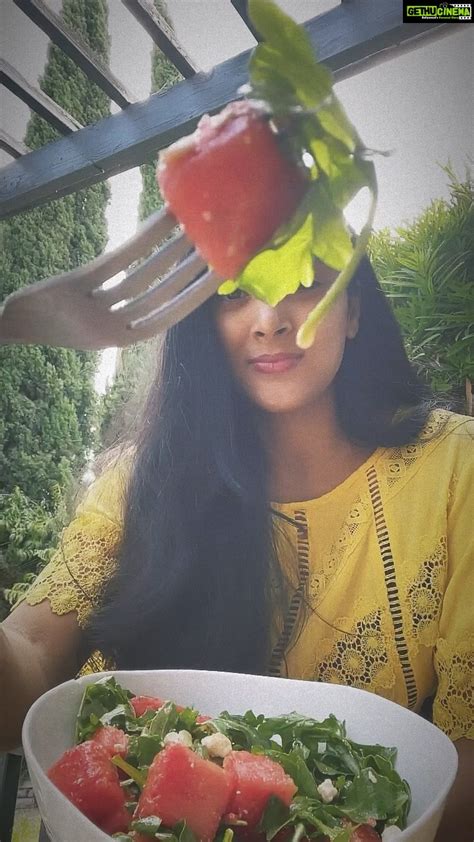 Sushma Raj Instagram - Quick summer salad!😋 Ingredients used: 🌸Arugula 🌸feta cheese 🌸watermelon ...
