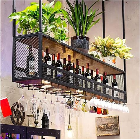 Amazon.com: BCGT Ceiling Mount Shelf Industrial Hanging Wine Rack with ...