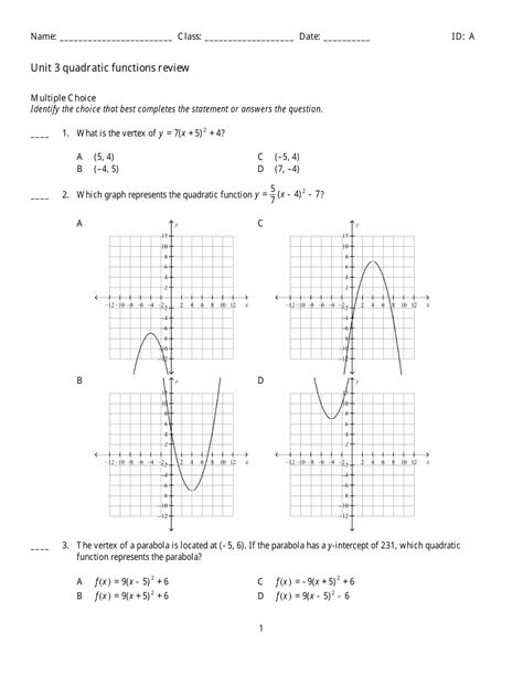 Quadratic Functions Review Worksheet Download Printable PDF | Templateroller