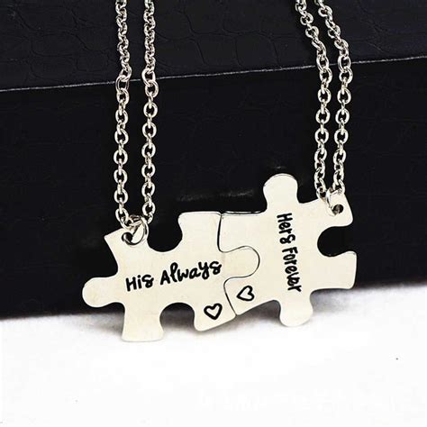 Details about 2pc Couple Puzzle Piece Matching Necklace Set His Always Hers Forever Connecting ...