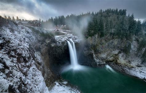 Wallpaper winter, waterfall, Washington, Snoqualmie Falls images for ...