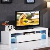 EPOWP Modern TV Stand High Gloss Media Console Cabinet Entertainment Center with LED Shelf and ...
