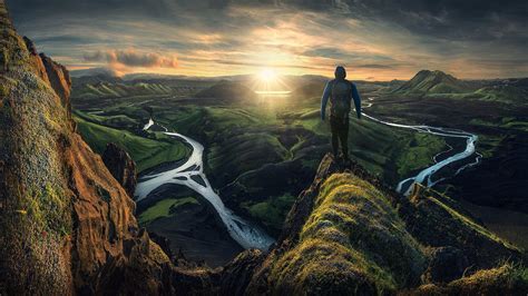 1920x1200 resolution | man standing on a cliff illustration, nature ...