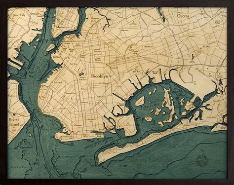 Bathymetric Map Brooklyn, New York - Scrimshaw Gallery