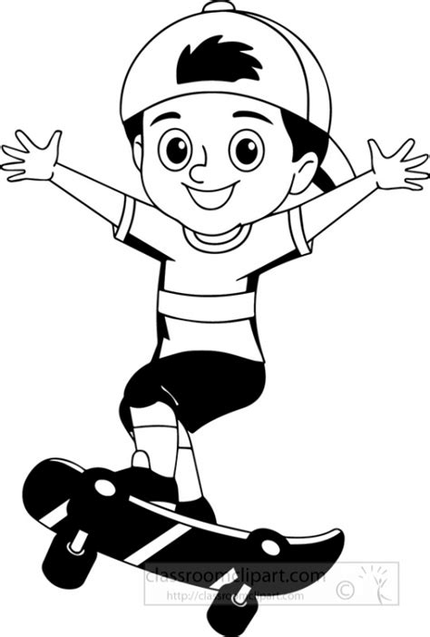 Sports Outline Clipart-boy riding skateboarding black white clipart 622