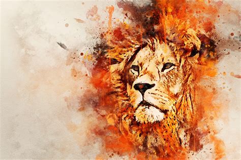 Lion watercolour effect canvas art print – lion abstract art – colourful lion canvas print ...