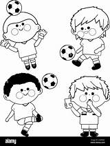 Children Soccer players Vector Black And White coloring Page Stock  sketch template