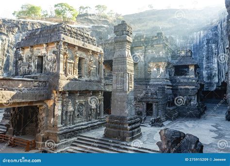 Interior Of The Kailasa Temple (lion Sculptures), Ellora Caves ...