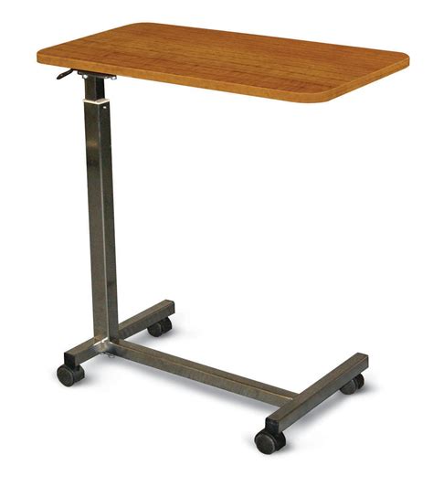 Overbed Table Adjustable Height With Vinyl Wrapped Raised Spill Proof ...