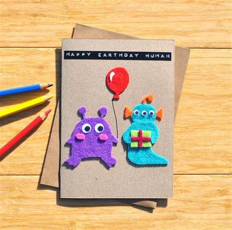 Aliens birthday card Cute felt greeting card Happy | Birthday cards, Etsy, Geeky