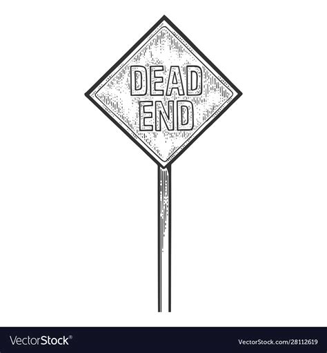 Dead end road sign sketch engraving Royalty Free Vector