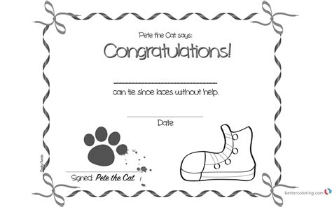 Pete the Cat Coloring Pages Certificate - Free Printable Coloring Pages