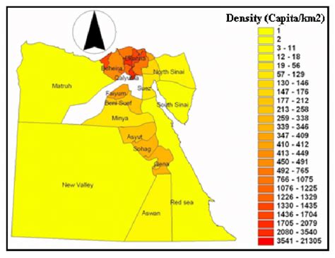 Density map of Egypt Governorates mid Year (2006) | Download Scientific ...