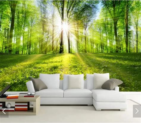 Aliexpress.com : Buy 3D Sun Forest Tree Wall Murals for Living Room Scenery Wallpaper Mural ...