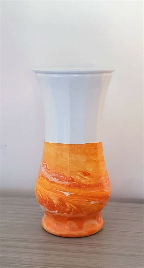 Orange Glass Vase Modern Orange White Vase Hand Painted Tall - Etsy | Glass vase, Unique vases, Vase