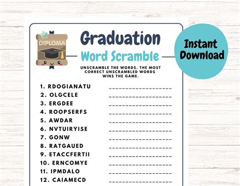 Graduation Word Scramble Party Game Printable Party Game for - Etsy