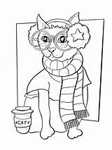 Contour Line Illustration Cartoon Style Cute Animal Cat With Glasses  sketch template