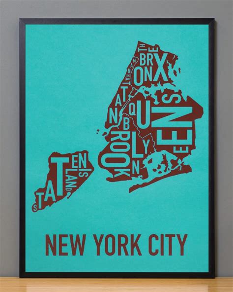 New York City Boroughs Map 18" x 24" Mod Madison Avenue Screenprint
