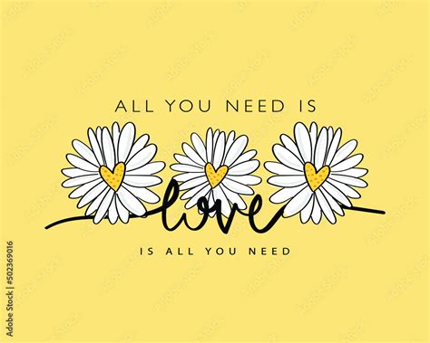 Love concept quote slogan text. Beautiful white daisy flowers with heart shape. Vector ...