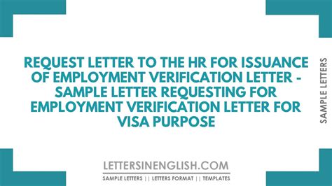 Request Letter to the HR for Issuance of Employment Verification Letter - Sample Letter ...