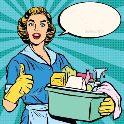 Quality home cleaning, housewife. Pop art retro vector, realistic hand drawn illustration ...