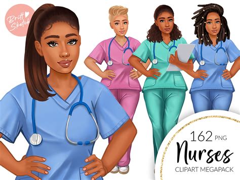 Nurse Clipart Curvy Female Nurses Medical Scrubs Fashion - Etsy New Zealand