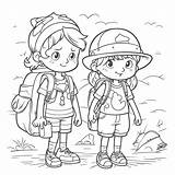 Coloring Hiking Kids Hike Pages Trail Drawing Excited Children Game  sketch template