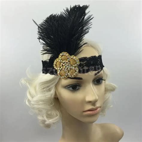 Fashion Women Ladies Vintage Sequin Feather Headband Flapper 1920s Black Charleston Browband ...