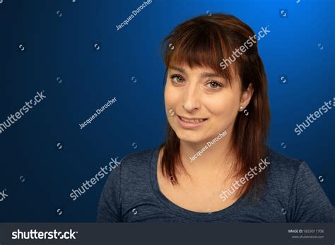 Woman Smiling Blue Gradient Background Customer Stock Photo 1853011708 | Shutterstock