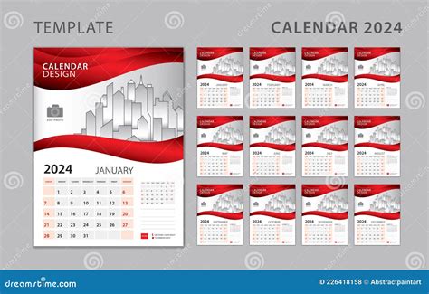 Calendar 2024 Template, Wall Calendar 2024 Year. Set Desk Calendar Design, Creative Calendar ...