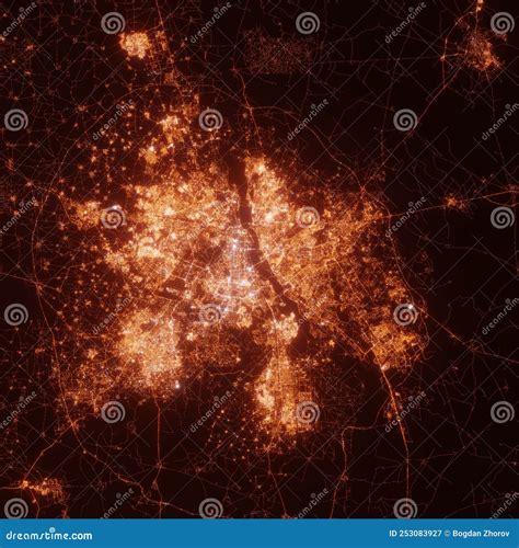 New Delhi City Lights Map, Top View from Space. Aerial View on Night ...