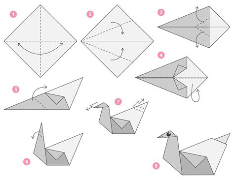 Swan origami scheme tutorial moving model. Origami for kids. Step by step how to make a cute ...