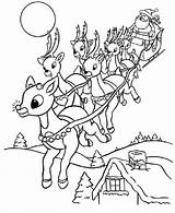 Santa Sleigh And Reindeer Coloring Page Pages sketch template