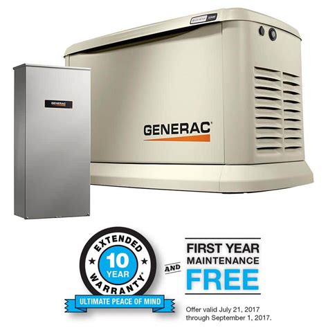 Generac 22,000-Watt (LP)/19,500-Watt (NG) Air Cooled Standby Generator with Whole House 200 Amp ...