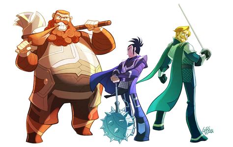 The Warriors Three - Gurihiru | Marvel art, Loki marvel, Character design inspiration